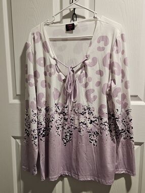 White and Lavender Lace-Up Long Sleeve Tee